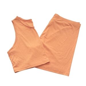 2 Pc Ribbed Lounge Pajama Set Sleeveless Crop Top + Shorts 3XL Soft & Stretchy!